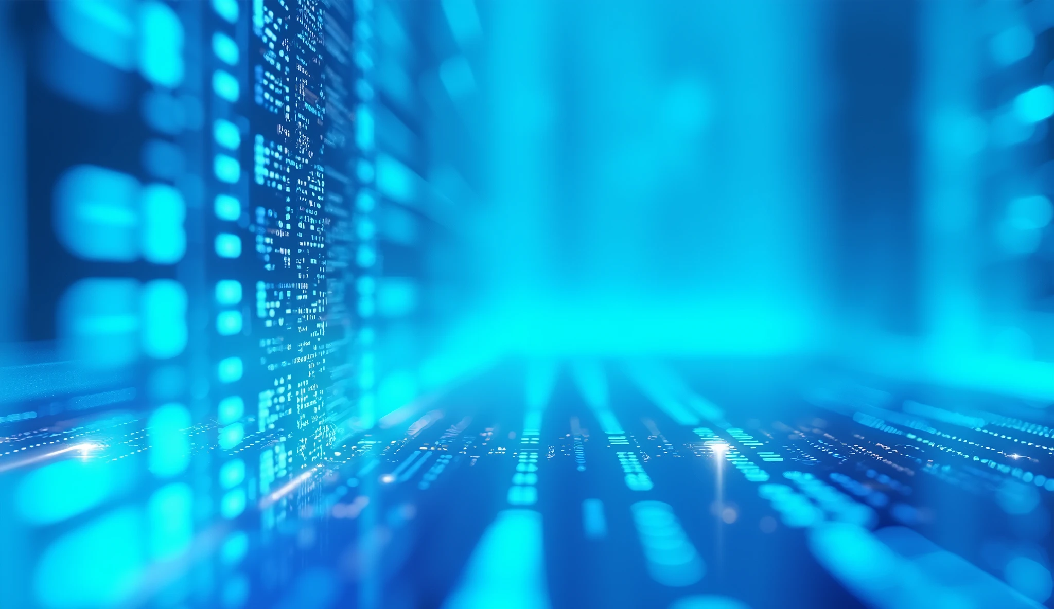 a very futuristic binary code tech blue background, high-tech, digital, artificial intelligence, cyberpunk, machine learning, computer programming, glowing neon grid, abstract geometric shapes, holographic interface, minimalist, clean, precise, elegant, dynamic, cinematic, (best quality,4k,8k,highres,masterpiece:1.2),ultra-detailed,(realistic,photorealistic,photo-realistic:1.37),vibrant colors,dramatic lighting