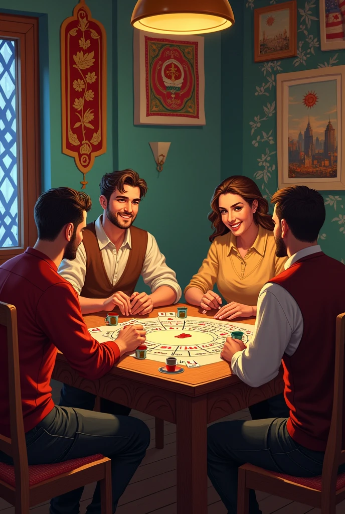 Four people playing 101okey,Turk