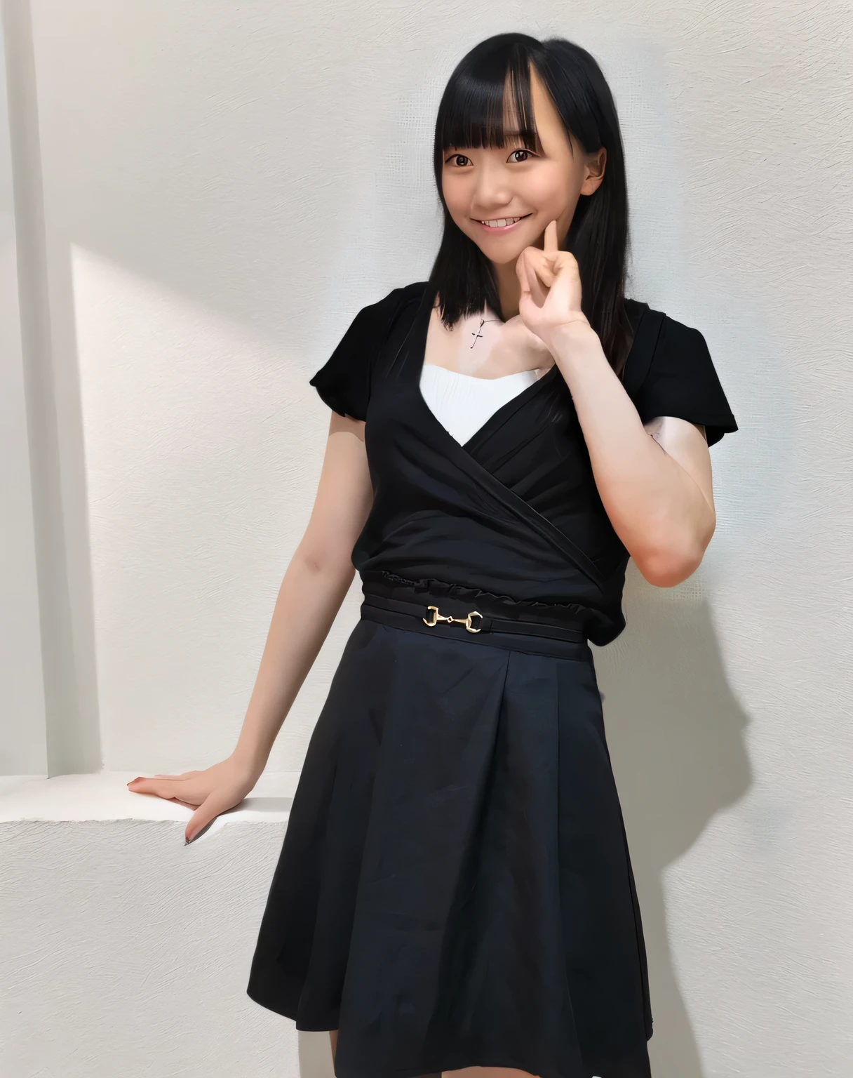 Super detailed,Highest quality,One high school girl,Standing in a room with white walls, looking at you.,illuminated by sunlight from the window,Posing for a photo,The background is blurred