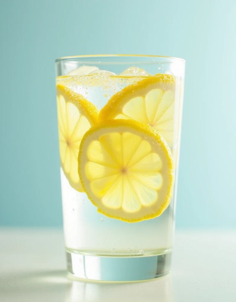 Lemon slices are clearly visible in the drink zoom water