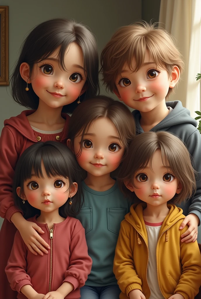 4 brothers and sisters including 2 girls and 2 realistic boys 