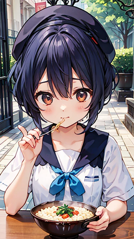 A girl eating delicious rice