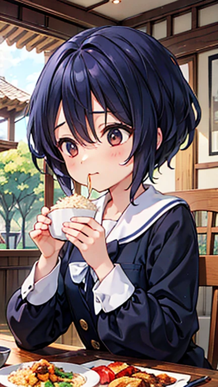 A girl eating delicious rice