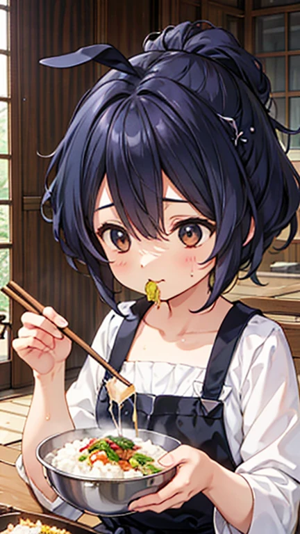 A girl eating delicious rice