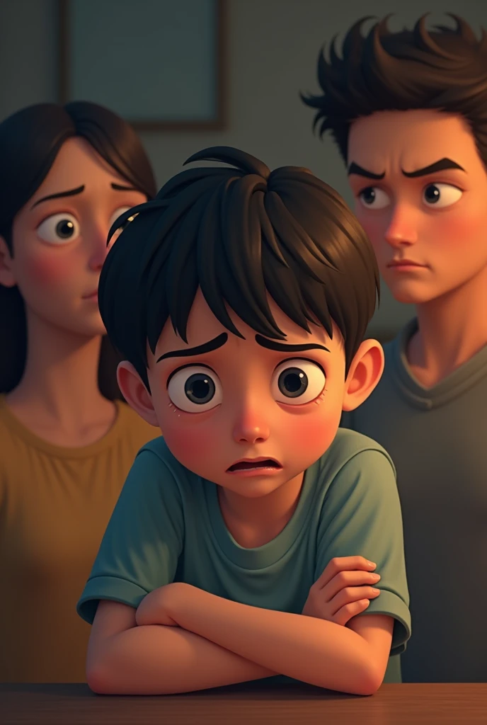 a boy feeling shame in front of family