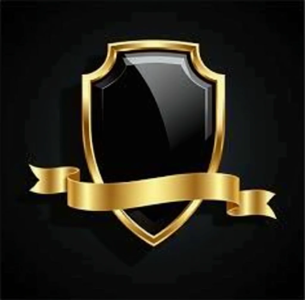 "Create a logo with a black center and gold borders. The design should be sleek and elegant, with the contrast between the black and gold creating a bold visual impact. Include a ribbon or banner at the bottom of the logo, ensuring it complements the overall design. The ribbon should be well-integrated into the logo, adding a touch of sophistication without overwhelming the main elements. Maintain a balance between the dark center and the golden accents to create a visually striking and polished logo."