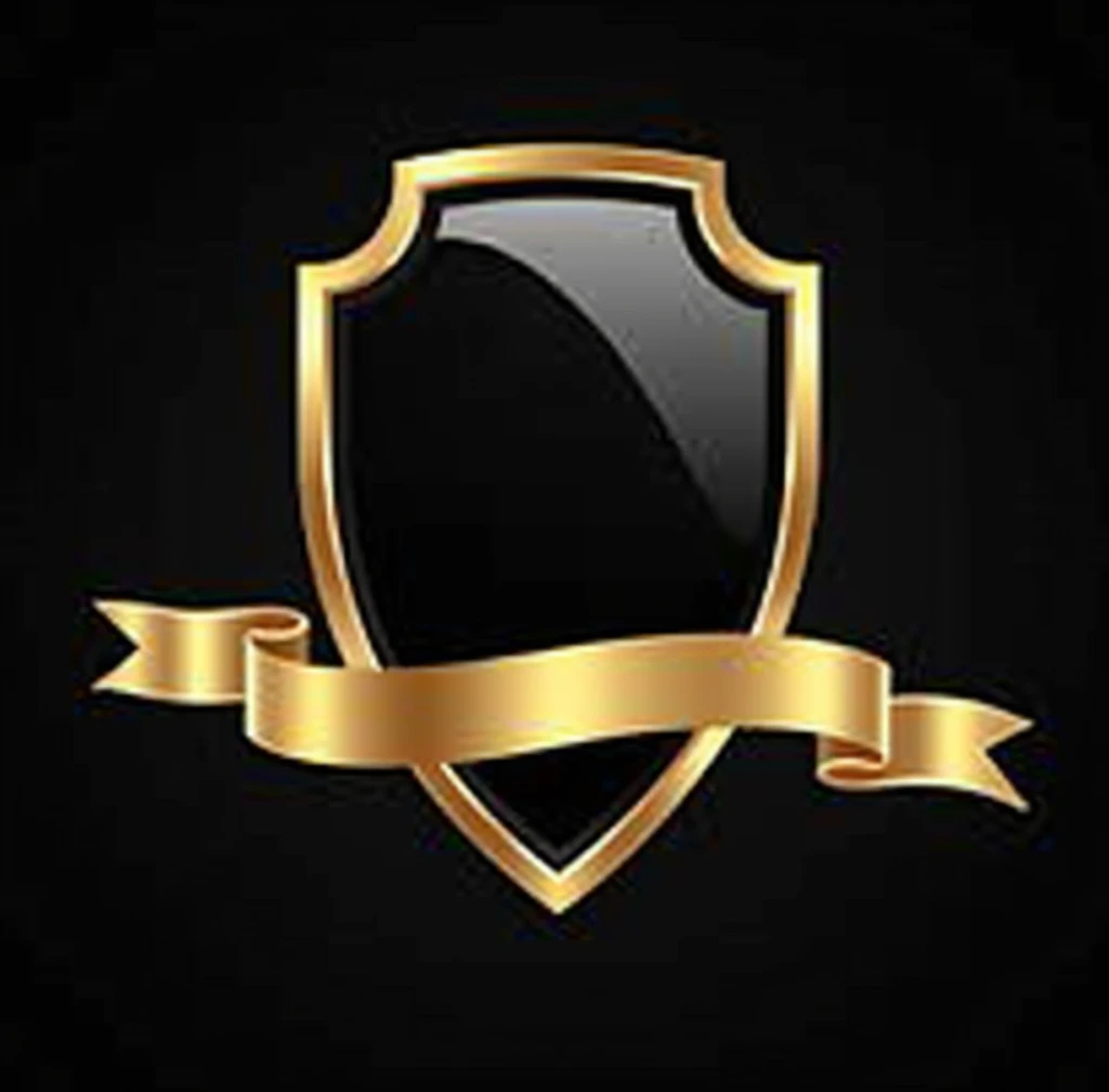 "Create a logo with a black center and gold borders. The design should be sleek and elegant, with the contrast between the black and gold creating a bold visual impact. Include a ribbon or banner at the bottom of the logo, ensuring it complements the overall design. The ribbon should be well-integrated into the logo, adding a touch of sophistication without overwhelming the main elements. Maintain a balance between the dark center and the golden accents to create a visually striking and polished logo."