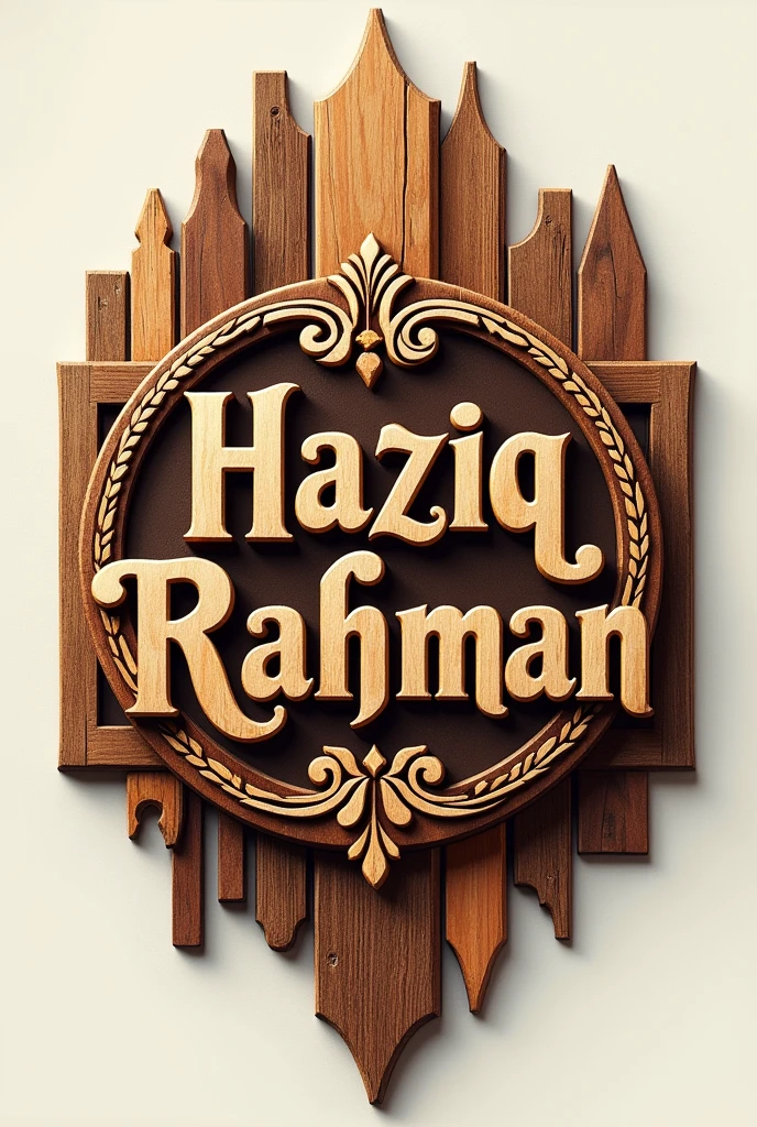 Wood work logo and owner name is haziq rahman