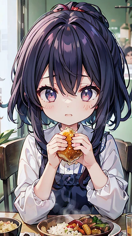 A girl eating delicious rice