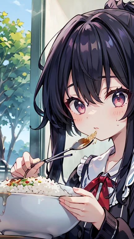 A girl eating delicious rice