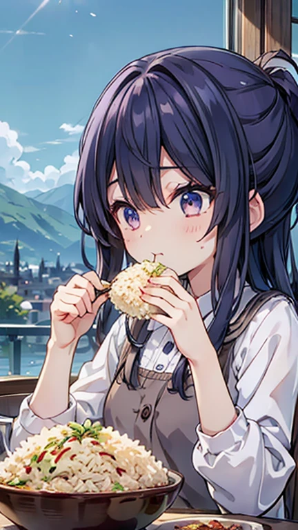 A girl eating delicious rice