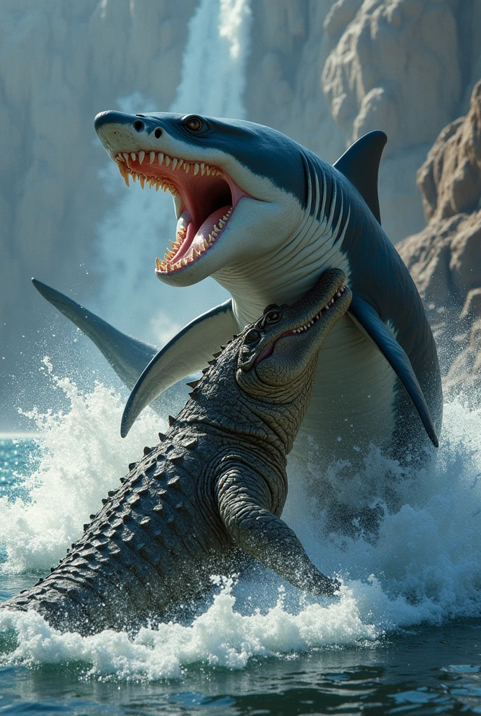 Water dam, shark vs crocodile