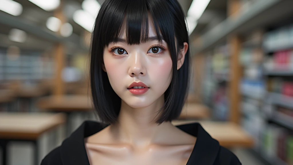Beautiful Japanese face woman, image from the neck up, woman with a long neck front face adult woman photorealistic Realistic skin 4k super delicate