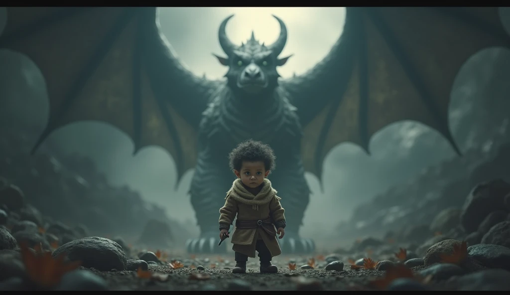 I want the character to look small, inferior but has an aura of being determined to kill the king of the gragons