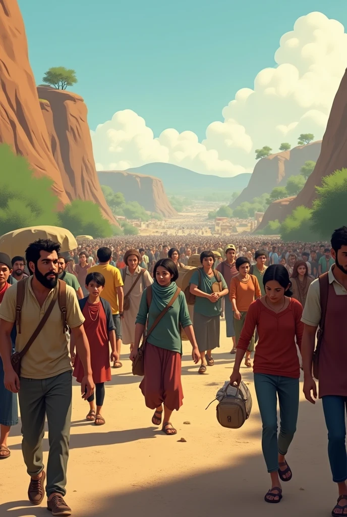 An animation depicting the movement of people from one area to another. 