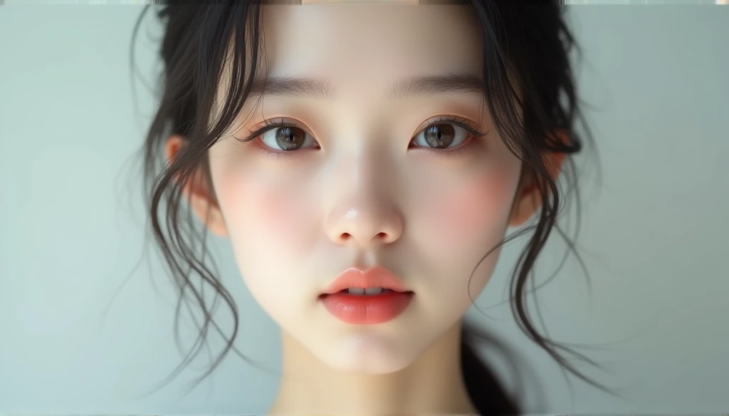 Beautiful Japanese face woman, image from the neck up, woman with a long neck　 front face adult woman photorealistic Realistic skin 4k super delicate