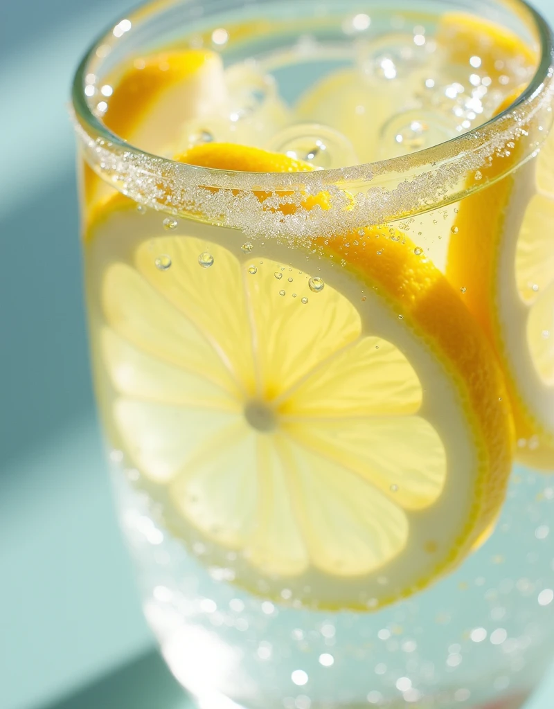 Lemon slices are clearly visible in the drink zoom water no glasss