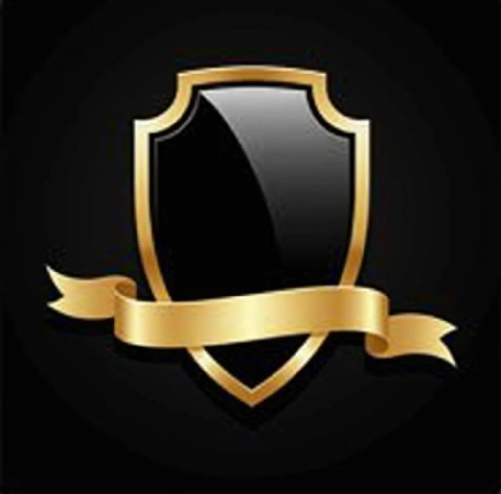 "Create a high-quality logo with a black center and gold borders. The design should be sleek and elegant, with the contrast between the black and gold creating a bold visual impact. Include a ribbon or banner at the bottom of the logo, ensuring it complements the overall design. The ribbon should be well-integrated into the logo, adding a touch of sophistication without overwhelming the main elements. Maintain a balance between the dark center and the golden accents to create a visually striking and polished logo. Ensure the final image is rendered with high resolution and sharp details."