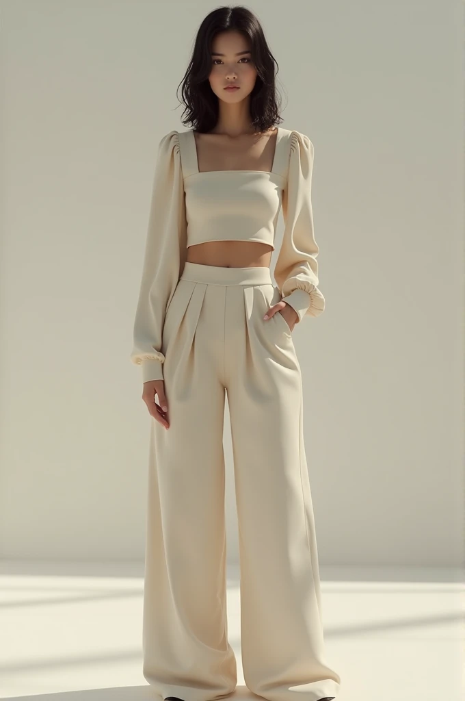 Girl wearing sqare neck longsleeved u shape croptop