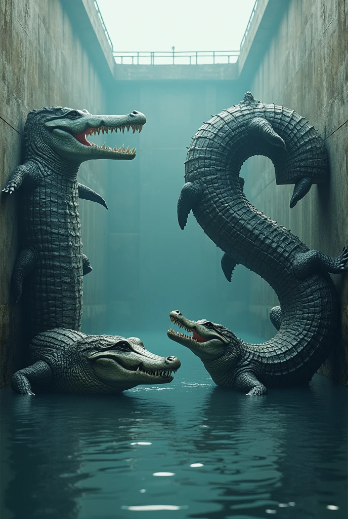 dam background, crocodiles circled in the letter L and sharks circled in the letter S