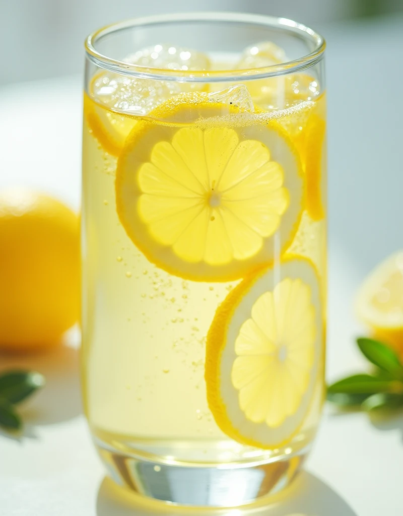 Lemon slices are clearly visible in the drink zoom water no glasss
