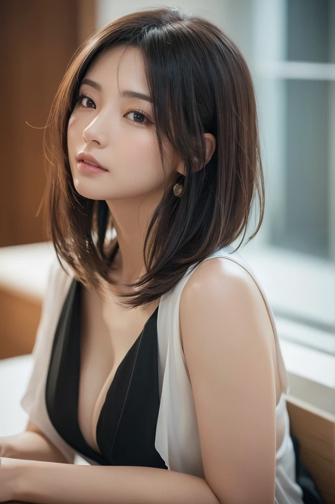 (Layered Haircut:1.2))、Short Wavy Hair、8k、(RAW Photos)、(最high quality)、(Photo Realistic:1.4)Realistic to the touch Realistic、(4Khigh resolution:1.2)、(High resolution, Tabletop, 最high quality, Attention to detail, formal: 1.4), (Realistic: 1.2, hyper Realistic: 1.1, Photo Realisticです: 1.37), Depth of written border, (Detailed description of hair), (Detailed description of the face), Unparalleled beauty,, (Age 35,: 1.4)、I'smile、White wall、In front of a white door、((White wall room with window))、Natural soft light、short hair、Beaver fur、Realistic、high resolution、high quality、profile、Various poses、profile、Random Pause、Autumn outfit、Winter clothes、 necklace