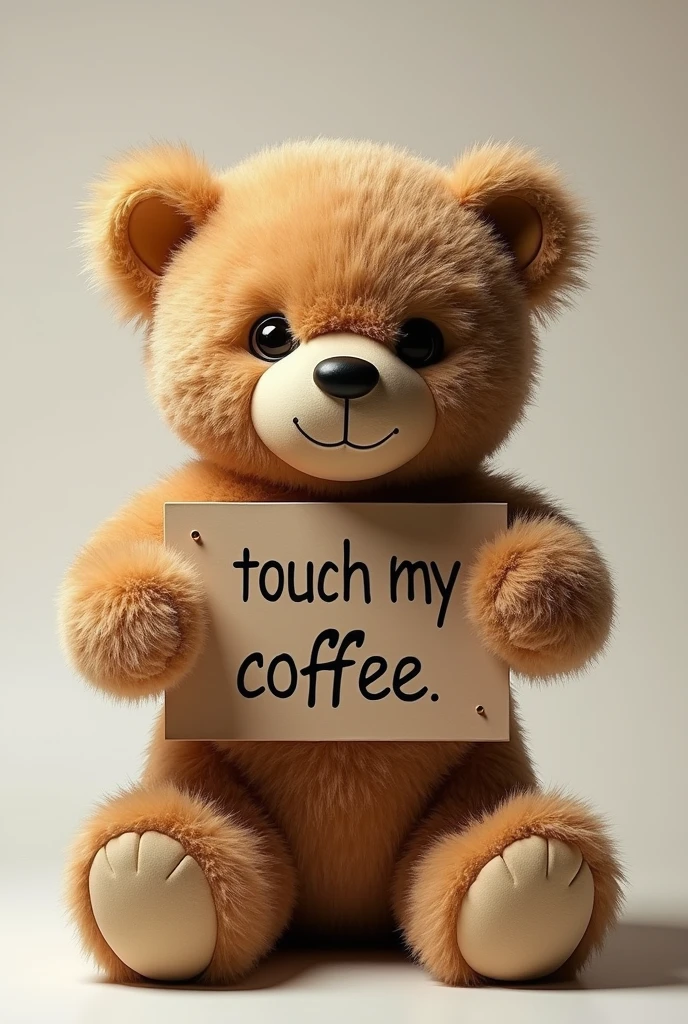 A teddy bear that looks realistic with words on top of it's head that says, "Touch my coffee" and at the bottom it should say, "And I will slap you so hard that even Google won't be able to find you"