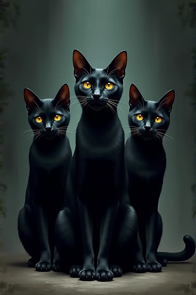 Illustration of three black cats