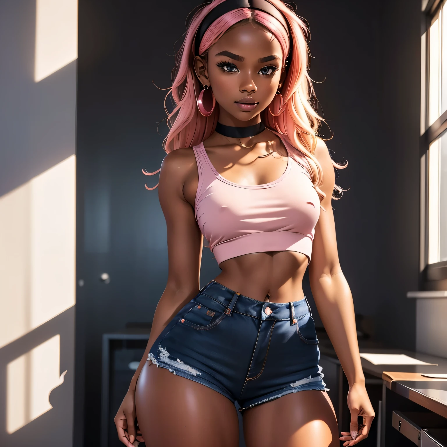 Masterpiece, high quality, high resolution, 18 years old, volumetric lighting, subsurface scattering, 8k, Beautiful woman, (dark skin), phillipino, college student, uniform, (red dress, jeans), wavy hair, headband, hoope earings, classroom, sexy pose, seductive pose, ((slim thick body:1.0)), thick thighs, round-butt, open mouth, big lips, screaming, orgasm, night time, eyes closed, Masterpiece, Professional lighting, 16k, 8k wallpaper, raw photo, photo-realistic:1.8, ultra detailed, natural lighting, Highest Quality, masterpiece, beautifully detailed eyes, (dark skin), short Blonde Hair, Gradient Hair, pink highlights in hair, large breasts, wariza, makeup, glossy lips, full lips, classroom, cheerleader, light smile, midriff, collarbone, thigh highs, miniskirt, thick thighs, (large breasts), Masterpiece, high quality, high resolution, volumetric lighting, subsurface scattering, 8k, Beautiful woman, (dark skin), phillipino, college student, uniform, (round-butt), (large breasts), (tight-blouse), (cotton-shorts:1.2), wavy hair, headband, hoope earings, classroom, sexy pose, seductive pose, thick thigh
