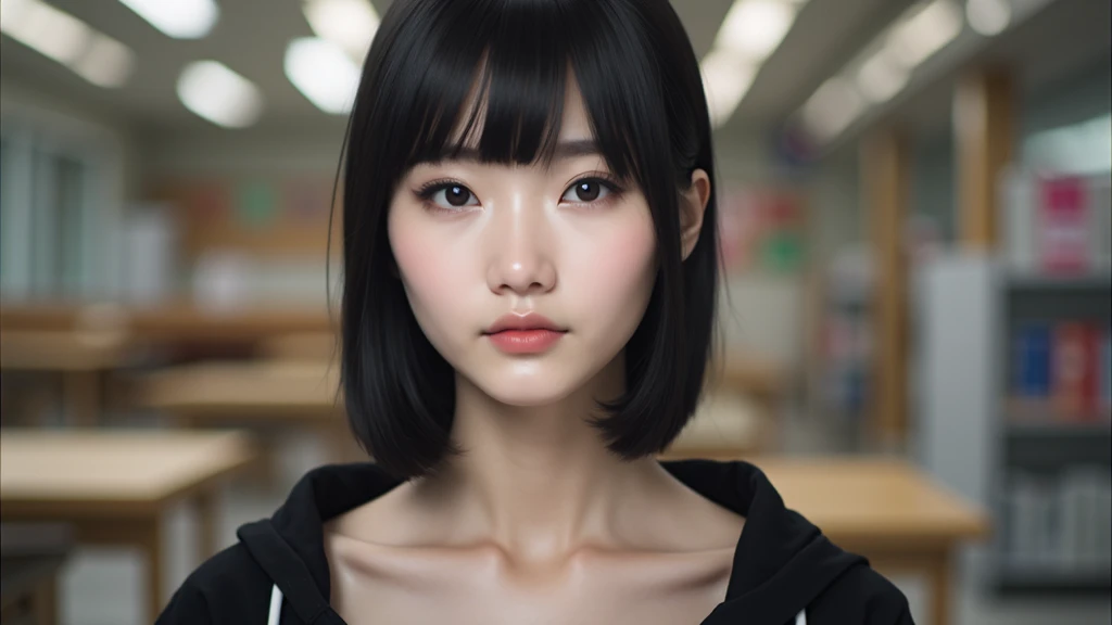 Beautiful Japanese face woman, image from the neck up, woman with a long neck front face adult woman photorealistic Realistic skin 4k super delicate