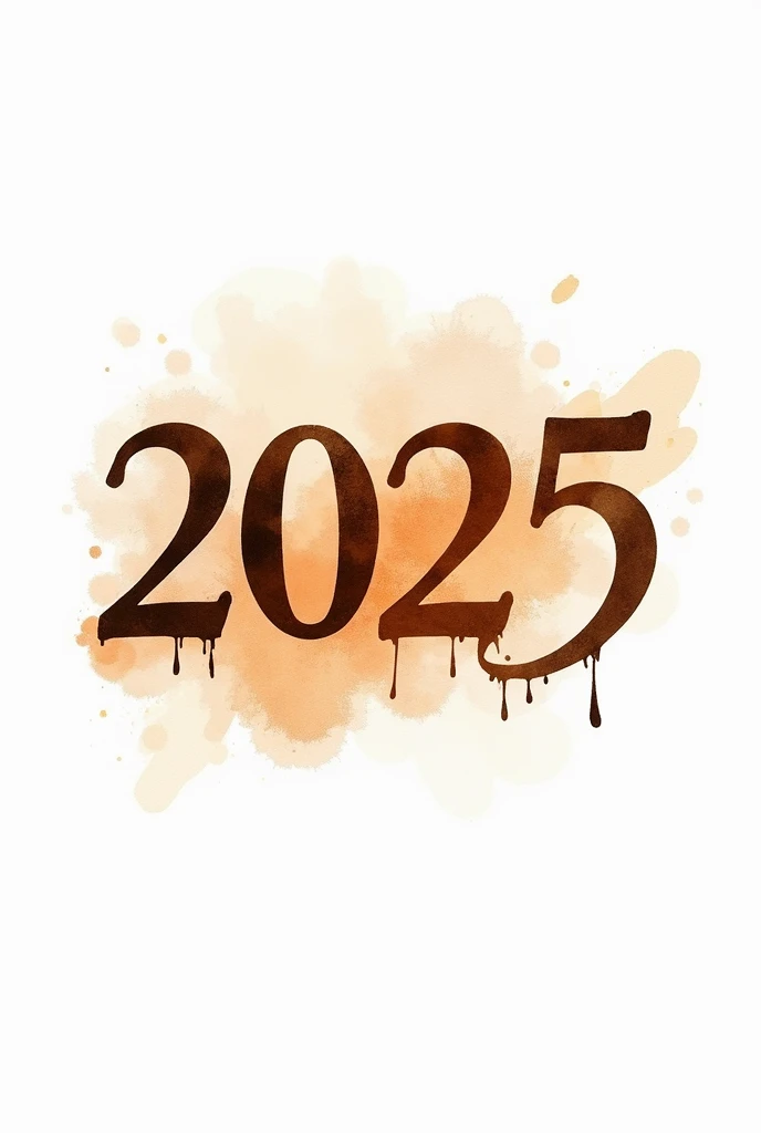 hyper realistic word "2025" in earthy tones the style is elegant with a watercolour paint effect bold and cursive typography with a splash of dripping alcohol ink in earthy colours different shades of brown and light burnt orange behind the name background must be completely pure white