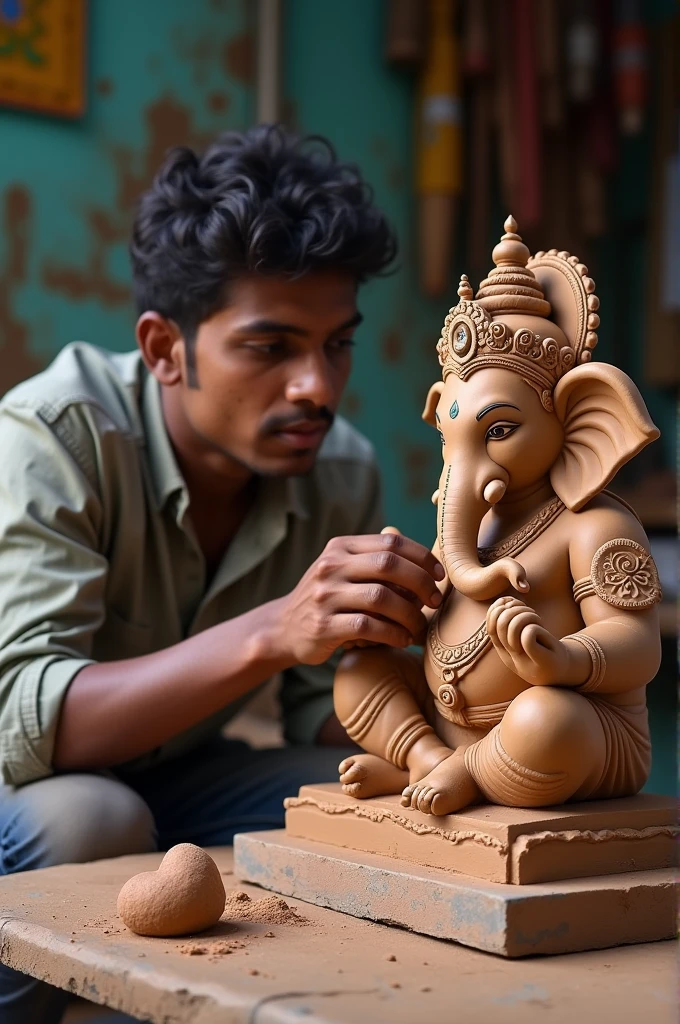 An 18 year old Indian is making an idol of Lord Ganesha with his own hands.