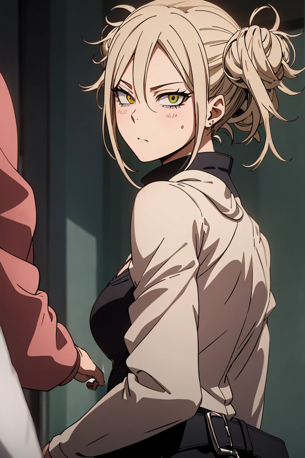 (Himiko toga),(short blond hair with two messy pulps),yellow eyes with thin pupils),(vestindHimiko toga),(short blond hair with two messy pulps),yellow eyes with thin pupils),(wearing),+,(Naked)