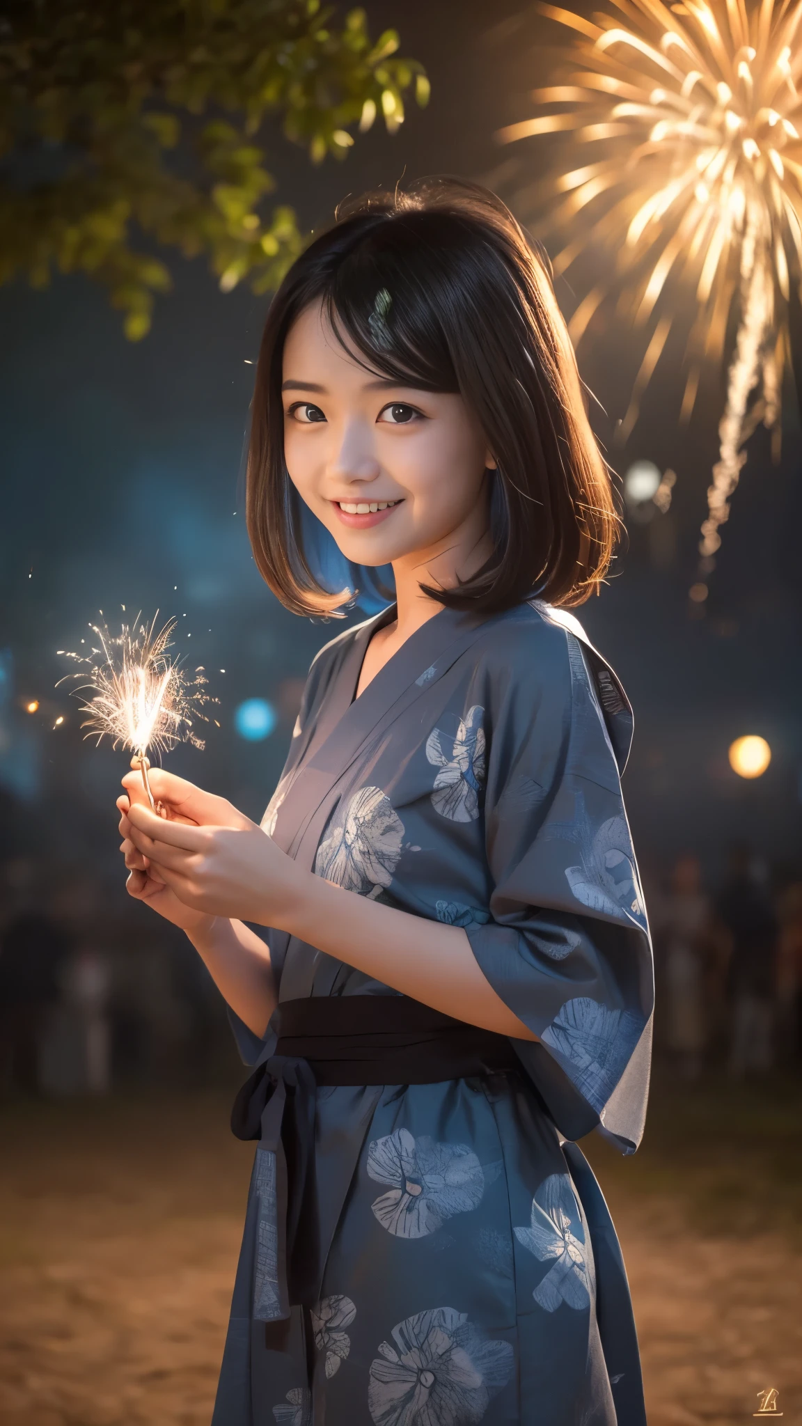 (nsfw), (masterpiece, Highest quality, 8K ultra-high resolution:1.6), Dynamic pose, Not wearing underwear, ****, kawaii, Pokemon Riko, (A colorful navy blue yukata: 1.4), Depiction of nipples, (Summer festival, Food stalls are lined up), ((turn around)), Beautiful Eyes,Flash photography, Backlight,  ((Close-up of face:1.4)), (The best smile:1.4), ((((Sweat)))), (Show your palm to the camera), (Beckon), Written boundary depth, Dramatic portrayal, (Colorful fireworks background), Focus of the film, , Emotional composition, Emotional engine full throttle BREAK Young and cute, Slender body, Flat Chest, Highly detailed glossy skin,Sweat,  完璧なPokemon Riko
, Wind, detailed in the Wind, petals dancing in the Wind
BREAK
ultra detailed crystal eyes, Eyes like shining jewels