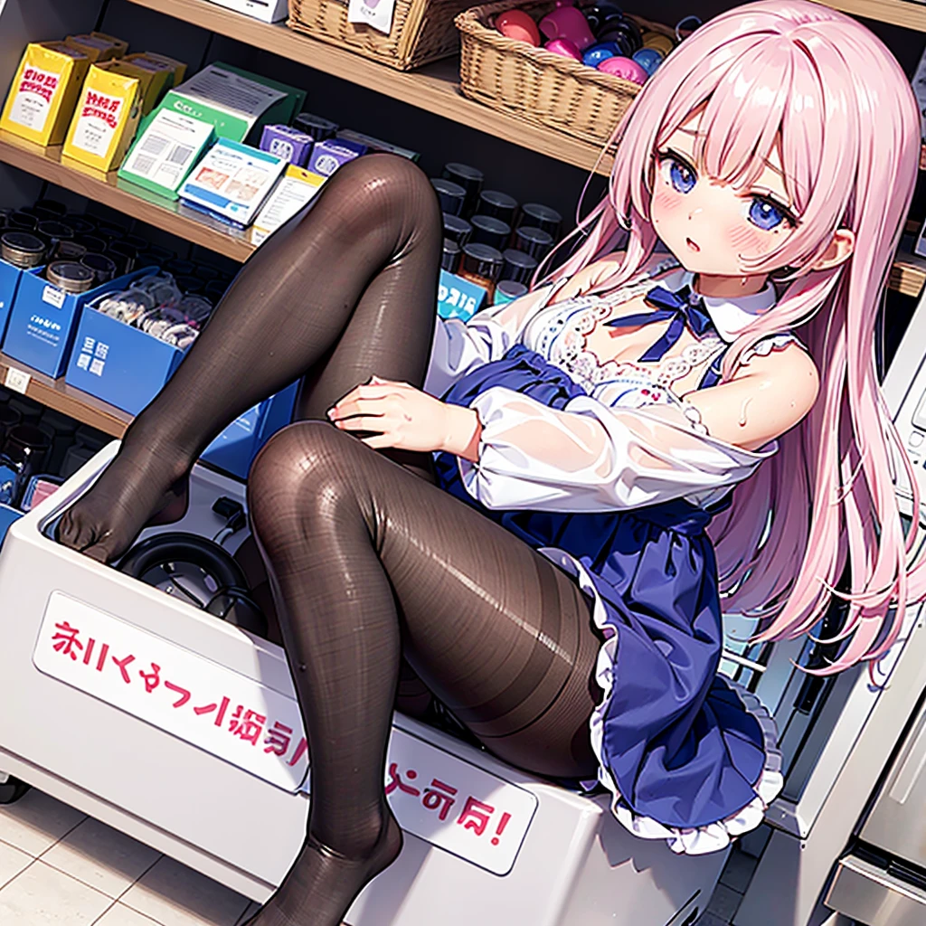 Shopping at the supermarket、There are items in the basket、Pick up and select the product、Merchandise Shed、Have a basket、A vibrator is inserted into the pantyhose、blush、Body fluids are dripping from the base of the inner thighs、The vibration of the vibrator makes the sweat flow、１People playing、Lewd Girl、、Dripping of sticky body fluids、Stringing liquid、A young girl with a baby face、Sheer lace dress、((Wearing pantyhose directly、Climax with a vibrator))blushする、shame、Heavy breathing