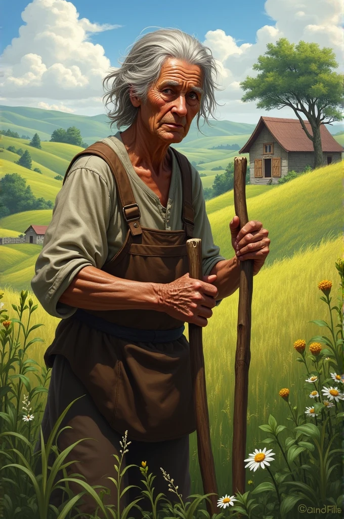Old woman working in the fields.
