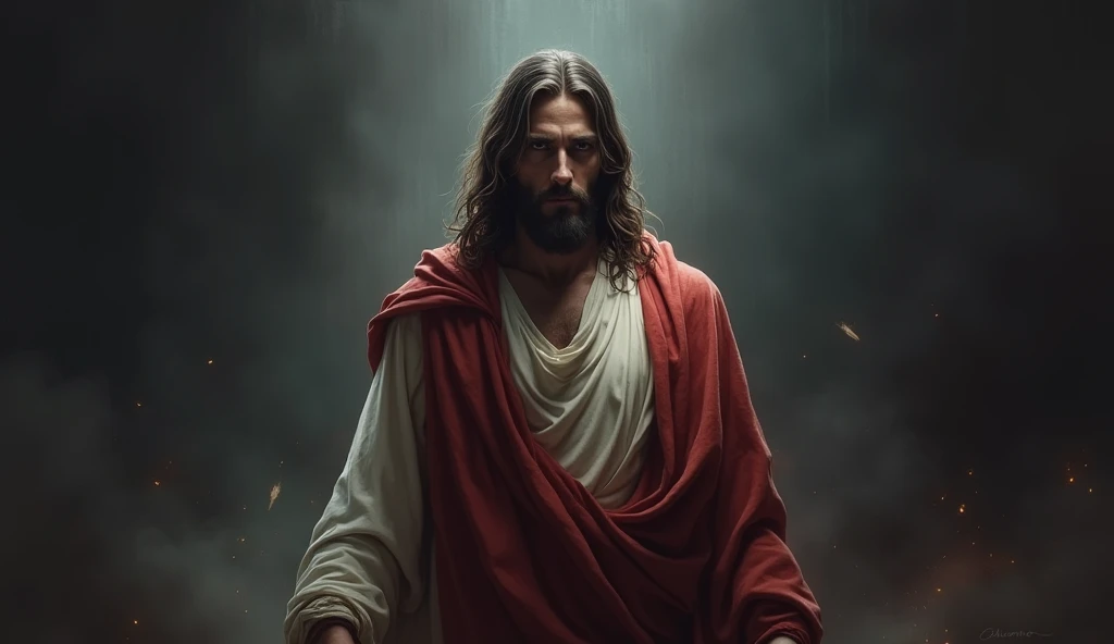 I want to see a Jesus with a lot of imposing aura, of not giving in to anything with a dark style proving that his presence is incredibly great even in the dark+