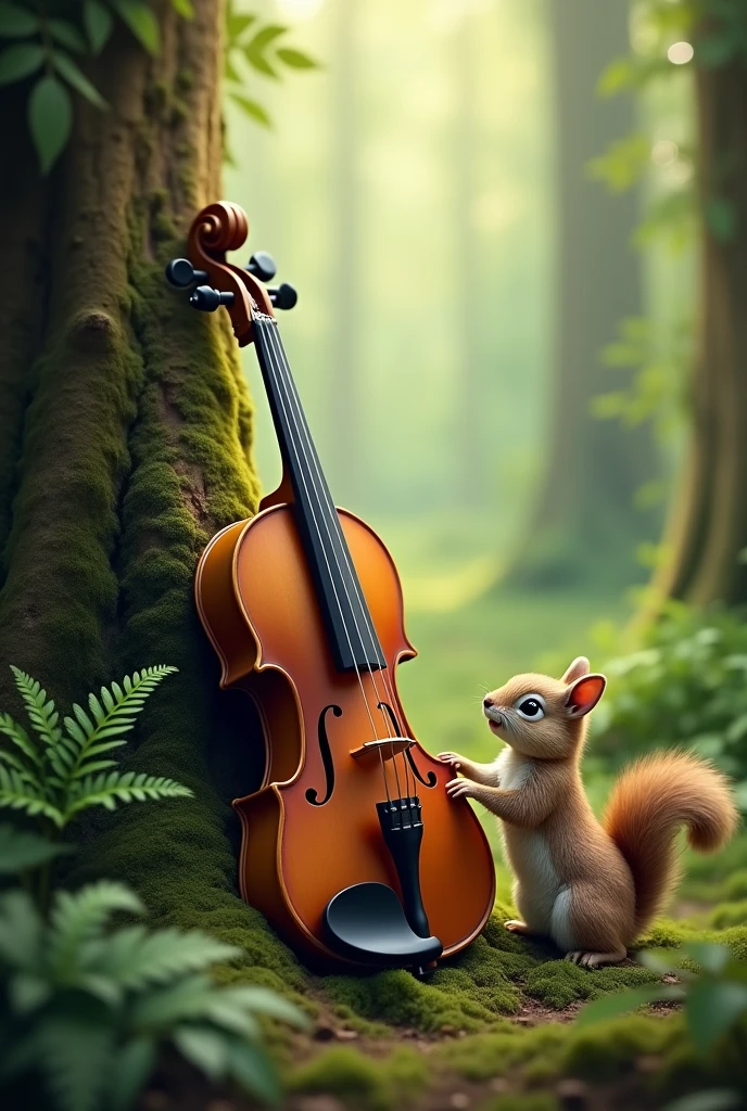 A violin and a small forest animal or animals