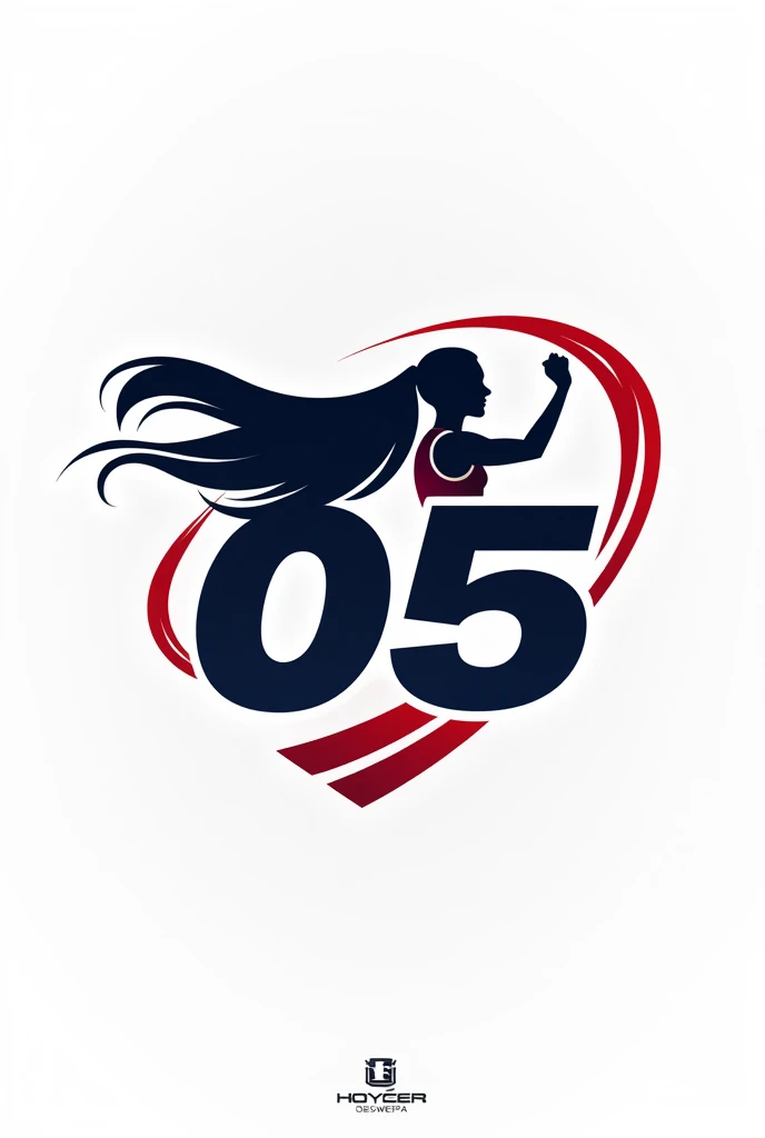 Create a logo as PNG with the lettering FC Hoyzer 05 Weifa and a woman in the background with hair blowing in the wind