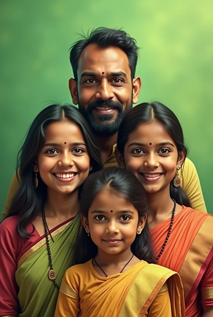 Indian middle class family real face on front and back is green