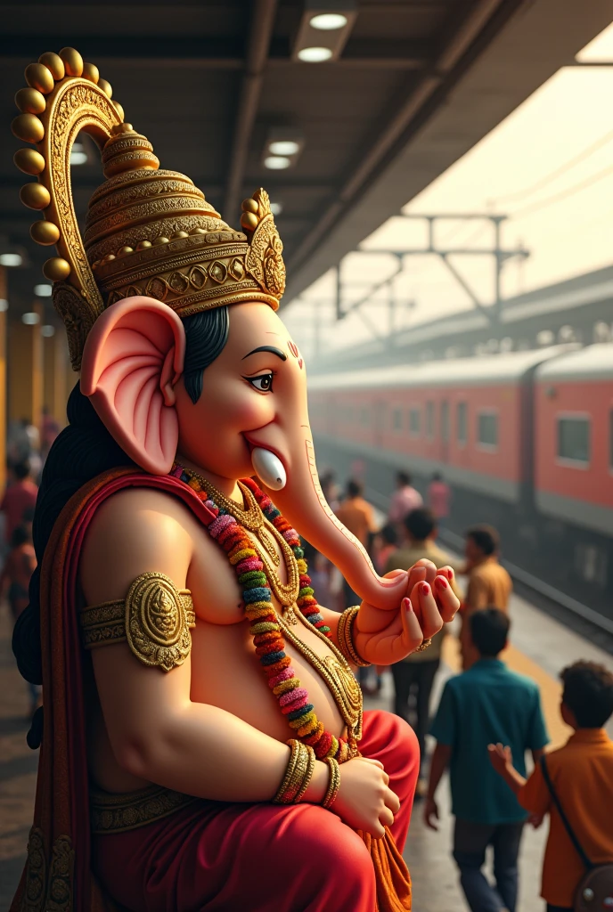 Beautiful image of Bappa waiting for Mumbai local train to Dadar
