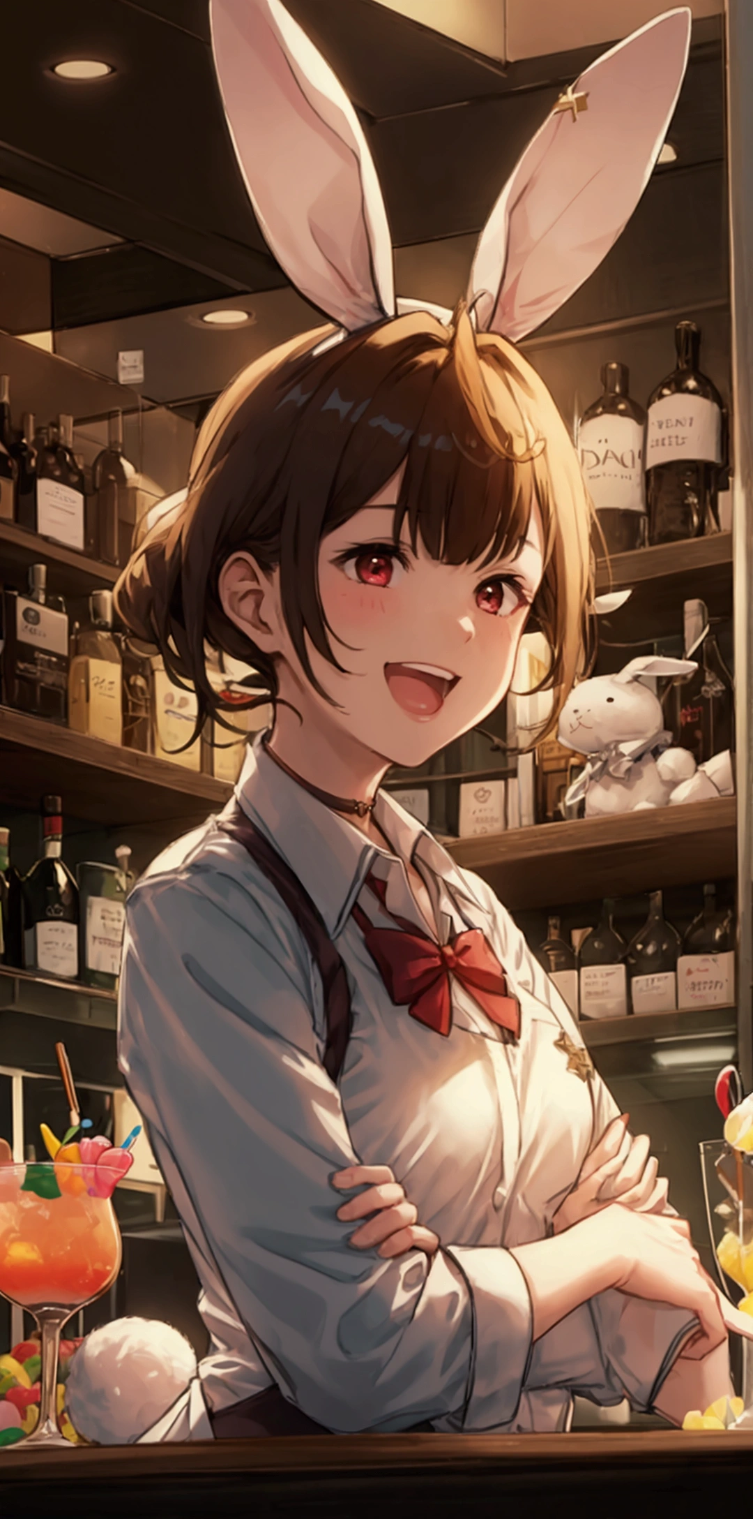 An unbeatable masterpiece,laughing,Girls Bar,Behind the counter is a waiter wearing a bunny suit.,Cocktail,