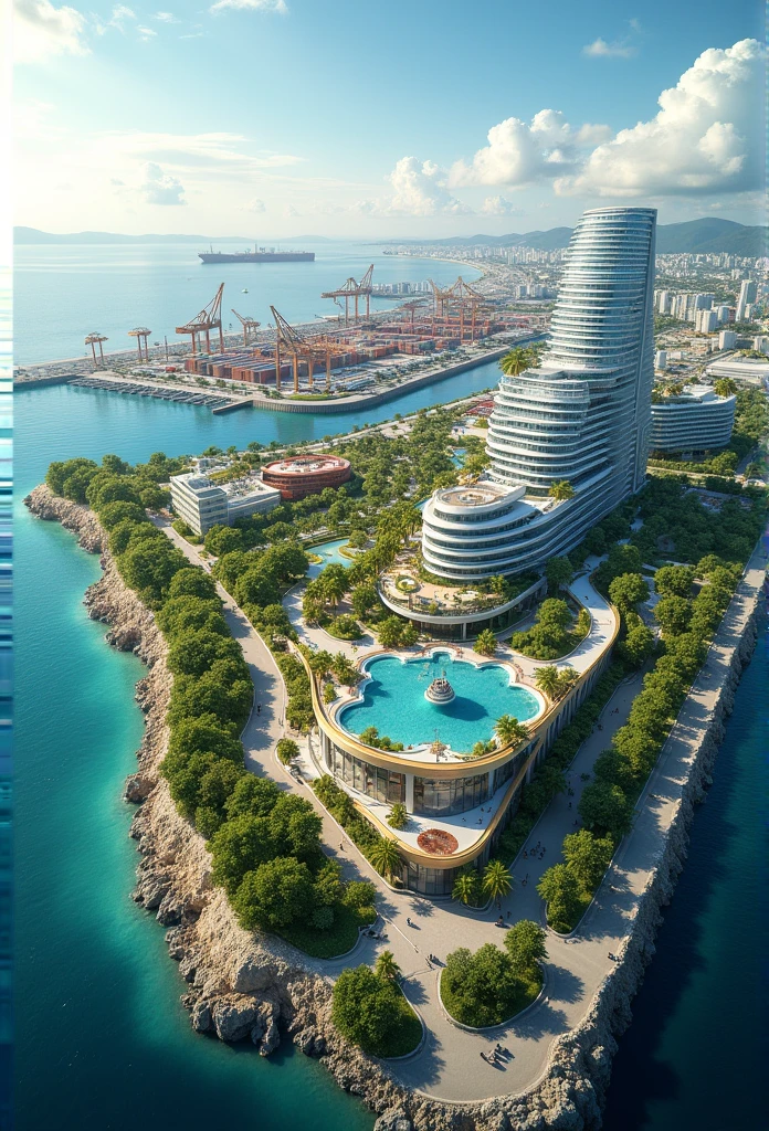 Panama&#39;s deepwater international megaport with shops, Hotel, restaurants, park and shopping