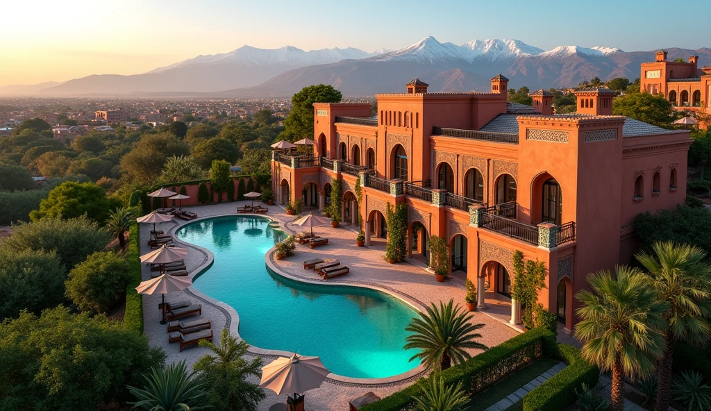 "Photo d'illustration :
La photo montre une vue aérienne de la ville de Marrakech, avec en premier plan une série de villas de luxe entourées de magnifiques jardins et piscines. Les villas sont ornées de décorations traditionnelles marocaines, telles que des lanternes en métal et des mosaïques colorées. Les couleurs vives de la ville contrastent avec le vert luxuriant de la végétation et le bleu apaisant de la piscine. Au loin, on peut apercevoir les montagnes de l'Atlas enneigées, offrant un panorama à couper le souffle. Les villas semblent être nichées dans un oasis de tranquillité au cœur de la ville effervescente de Marrakech.
Prompt :
Générer une photo d'illustration représentant les villas de luxe à Marrakech en utilisant une vue aérienne. La photo doit mettre en avant les villas luxueuses avec leurs jardins et piscines, tout en montrant la beauté de la ville et de ses environs. Les couleurs vives et l'atmosphère exotique doivent être mises en valeur afin de susciter l'envie de découvrir les offres de ces villas de prestige."