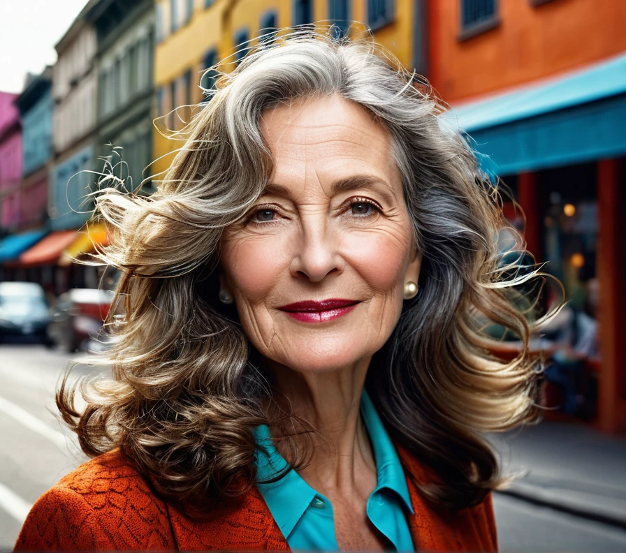 Sophisticated shoulder-length waves for women over 50, enhancing the natural beauty of thick hair with a timeless style.
(a 50 years old woman) (masterpiece), medium and long hair, Beautiful Woman, Beautiful face, Realistic, vibrant, everyday color photography, vibrant, everyday color photography, Messy backgrounds, saturated colors, urban life, street portraits, hidden details, Ephemeral moments, moments of real life, HD Quality.