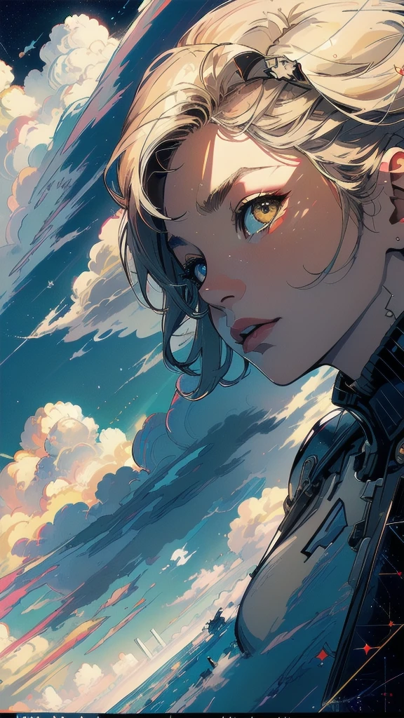 (((masterpiece, highest quality))),(((solo:1.2))),(((1girl:1.2))),32k wallpaper, very detailed, poster, vintage science fiction,(((((geometric cinematic movie poster))))),((((mid century modern)))),(((((portfolio))))),(((((Close-up))))),(((((bust up))))),((((more various angle)))),(((highlight))),((((heterochromia)))),(((complete. detailed face))),(((Extremely talented))),(((most complecated machine))),(((Overall colorfully))),((((((Absolutely cloud rbackground)))))),(((Very multi-layered cumulonimbus clouds)))