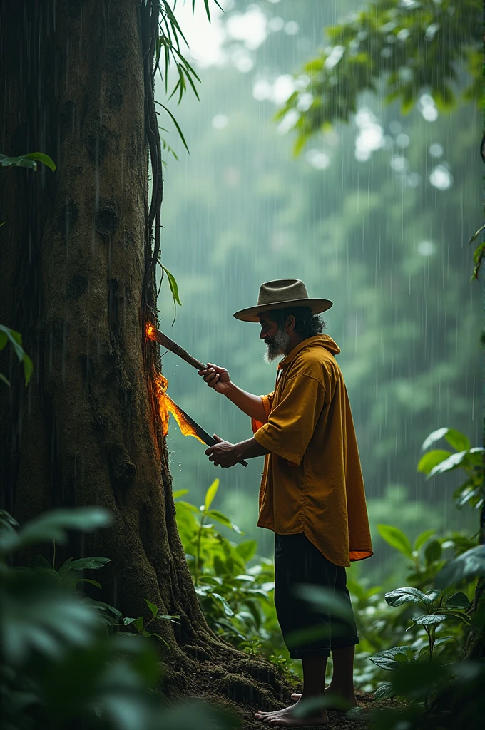 tapping rubber tree in the rain
