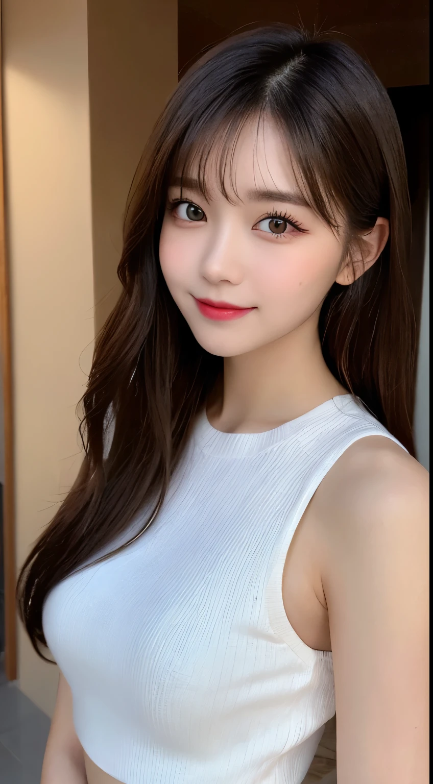 Tabletop, Highest quality, shape, Very detailed, finely, High resolution, 8k wallpaper, 完璧なダイナミックな構shape, Beautiful and detailed, Small breasts,Natural color lip, Bold sexy pose,smile、20-year-old girl、cute、sexy shot looking at camera,Always blur the background,Perfect and beautiful face,Photograph only the face,Beautiful and elaborate face、Slim face and figure,Big eyes、Putting on gal makeup,Actual Photos、Gal Fashion