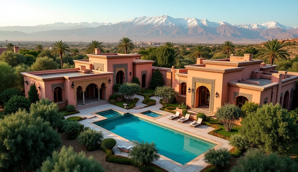 "Photo d'illustration :

La photo montre une vue aérienne de la ville de Marrakech, avec en premier plan une série de villas de luxe entourées de magnifiques jardins et piscines. Les villas sont ornées de décorations traditionnelles marocaines, telles que des lanternes en métal et des mosaïques colorées. Les couleurs vives de la ville contrastent avec le vert luxuriant de la végétation et le bleu apaisant de la piscine. Au loin, on peut apercevoir les montagnes de l'Atlas enneigées, offrant un panorama à couper le souffle. Les villas semblent être nichées dans un oasis de tranquillité au cœur de la ville effervescente de Marrakech.

Prompt :

Générer une photo d'illustration représentant les villas de luxe à Marrakech en utilisant une vue aérienne. La photo doit mettre en avant les villas luxueuses avec leurs jardins et piscines, tout en montrant la beauté de la ville et de ses environs. Les couleurs vives et l'atmosphère exotique doivent être mises en valeur afin de susciter l'envie de découvrir les offres de ces villas de prestige."