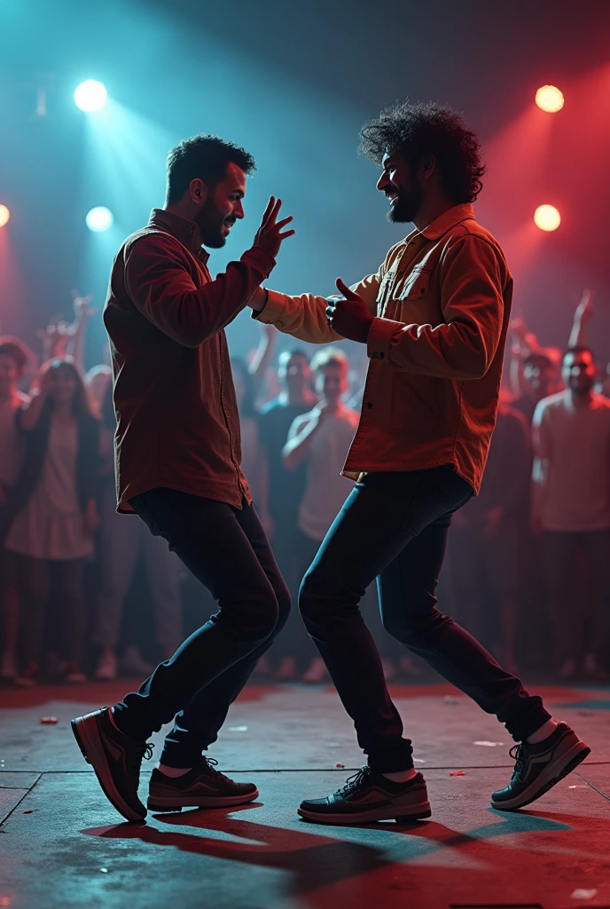 (photorealism:1.2), I WANT TO SEE JAVIER MILEY DANCING ROCK WITH NICOLAS MADURO